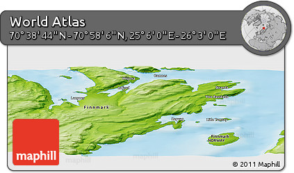 Physical Panoramic Map of the Area around 70° 48' 25" N, 25° 34' 30" E