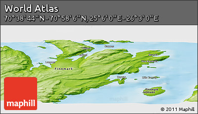 Physical Panoramic Map of the Area around 70° 48' 25" N, 25° 34' 30" E