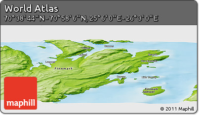 Physical Panoramic Map of the Area around 70° 48' 25" N, 25° 34' 30" E