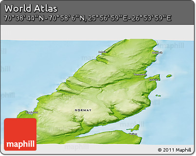 Physical 3D Map of the Area around 70° 48' 25" N, 26° 25' 29" E
