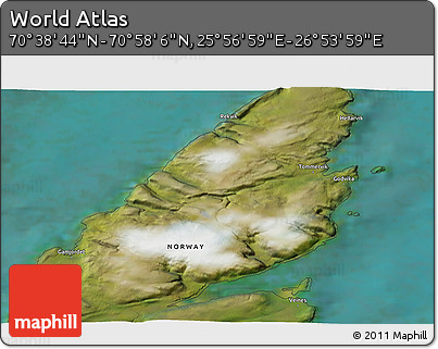 Satellite 3D Map of the Area around 70° 48' 25" N, 26° 25' 29" E