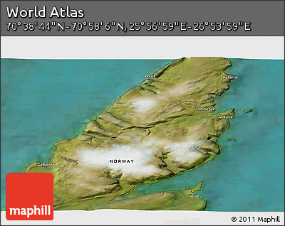 Satellite 3D Map of the Area around 70° 48' 25" N, 26° 25' 29" E