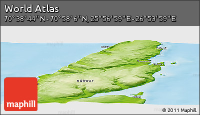 Physical Panoramic Map of the Area around 70° 48' 25" N, 26° 25' 29" E