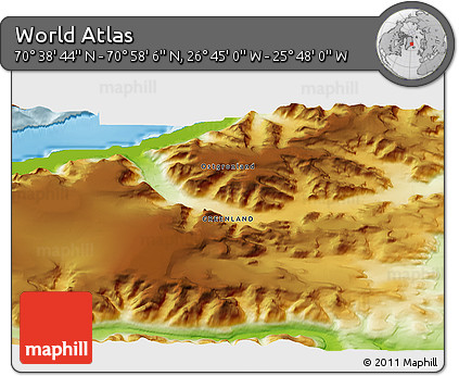 Physical 3D Map of the Area around 70° 48' 25" N, 26° 16' 29" W