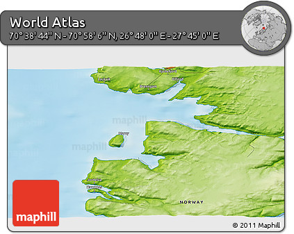 Physical 3D Map of the Area around 70° 48' 25" N, 27° 16' 29" E