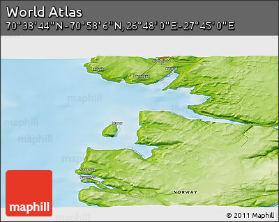Physical 3D Map of the Area around 70° 48' 25" N, 27° 16' 29" E