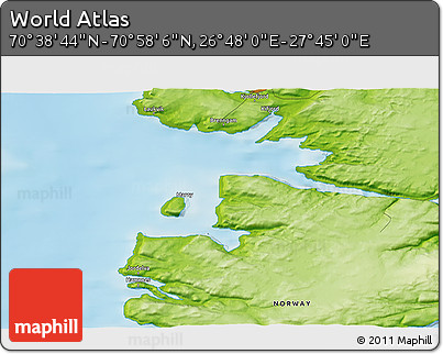 Physical 3D Map of the Area around 70° 48' 25" N, 27° 16' 29" E