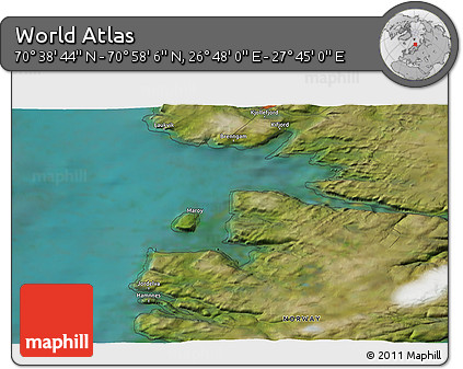Satellite 3D Map of the Area around 70° 48' 25" N, 27° 16' 29" E