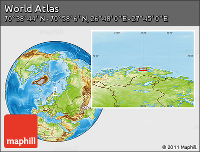Physical Location Map of the Area around 70° 48' 25" N, 27° 16' 29" E
