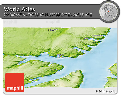 Physical 3D Map of the Area around 70° 48' 25" N, 28° 7' 30" E