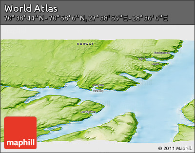Physical 3D Map of the Area around 70° 48' 25" N, 28° 7' 30" E