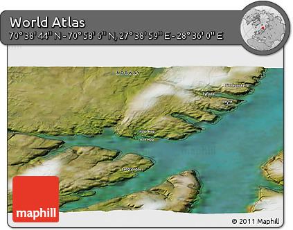 Satellite 3D Map of the Area around 70° 48' 25" N, 28° 7' 30" E