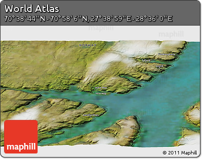 Satellite 3D Map of the Area around 70° 48' 25" N, 28° 7' 30" E
