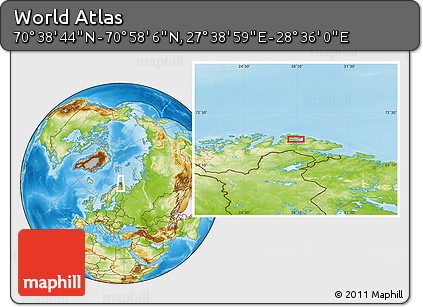 Physical Location Map of the Area around 70° 48' 25" N, 28° 7' 30" E
