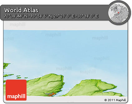 Physical 3D Map of the Area around 70° 48' 25" N, 29° 49' 30" E