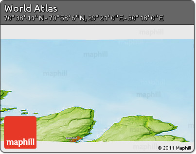 Physical 3D Map of the Area around 70° 48' 25" N, 29° 49' 30" E