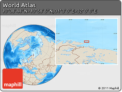 Shaded Relief Location Map of the Area around 70° 48' 25" N, 31° 31' 29" E