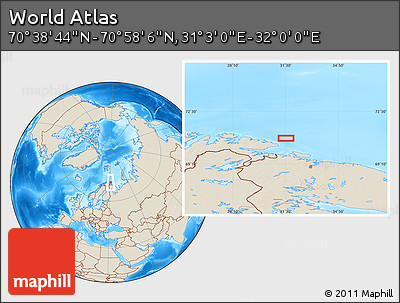 Shaded Relief Location Map of the Area around 70° 48' 25" N, 31° 31' 29" E