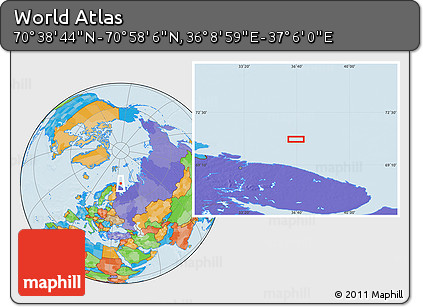 Political Location Map of the Area around 70° 48' 25" N, 36° 37' 30" E
