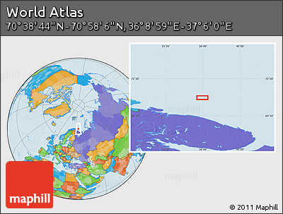 Political Location Map of the Area around 70° 48' 25" N, 36° 37' 30" E