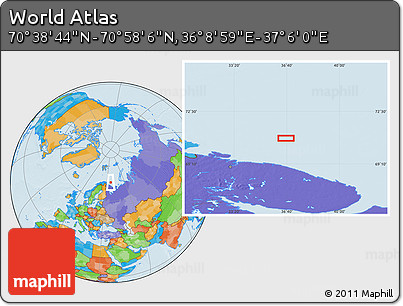 Political Location Map of the Area around 70° 48' 25" N, 36° 37' 30" E