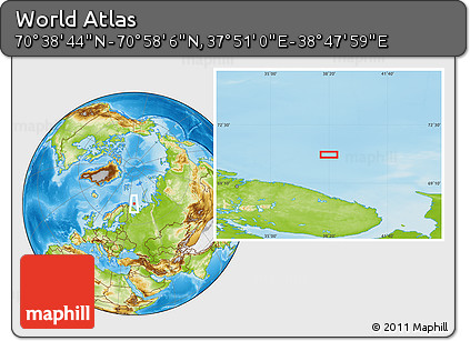 Physical Location Map of the Area around 70° 48' 25" N, 38° 19' 30" E