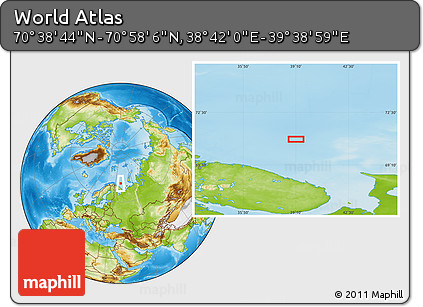 Physical Location Map of the Area around 70° 48' 25" N, 39° 10' 29" E