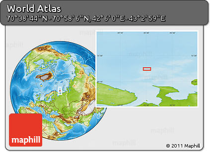 Physical Location Map of the Area around 70° 48' 25" N, 42° 34' 30" E