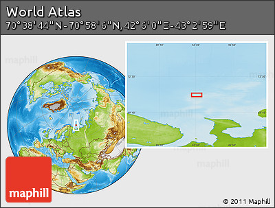 Physical Location Map of the Area around 70° 48' 25" N, 42° 34' 30" E