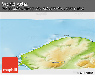 Physical 3D Map of the Area around 70° 48' 25" N, 54° 19' 30" W