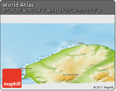 Physical 3D Map of the Area around 70° 48' 25" N, 54° 19' 30" W