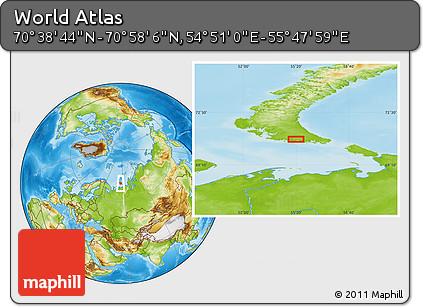 Physical Location Map of the Area around 70° 48' 25" N, 55° 19' 30" E