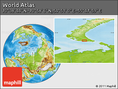 Physical Location Map of the Area around 70° 48' 25" N, 55° 19' 30" E
