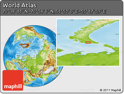 Physical Location Map of the Area around 70° 48' 25" N, 55° 19' 30" E