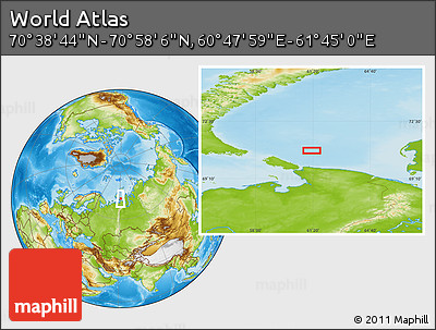 Physical Location Map of the Area around 70° 48' 25" N, 61° 16' 29" E