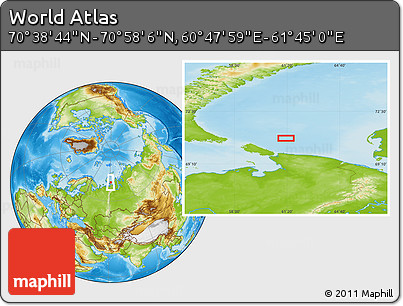 Physical Location Map of the Area around 70° 48' 25" N, 61° 16' 29" E
