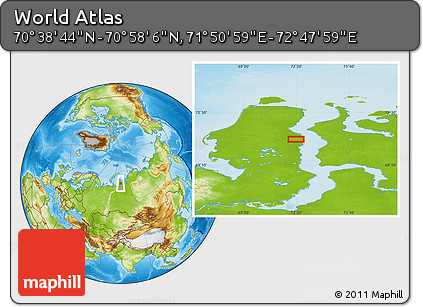 Physical Location Map of the Area around 70° 48' 25" N, 72° 19' 29" E