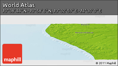 Physical Panoramic Map of the Area around 70° 48' 25" N, 74° 1' 30" E
