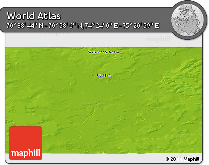 Physical 3D Map of the Area around 70° 48' 25" N, 74° 52' 30" E