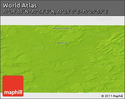 Physical 3D Map of the Area around 70° 48' 25" N, 74° 52' 30" E