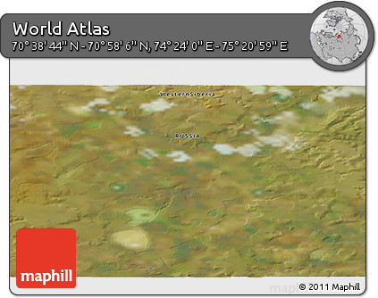 Satellite 3D Map of the Area around 70° 48' 25" N, 74° 52' 30" E