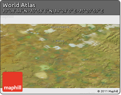 Satellite 3D Map of the Area around 70° 48' 25" N, 74° 52' 30" E
