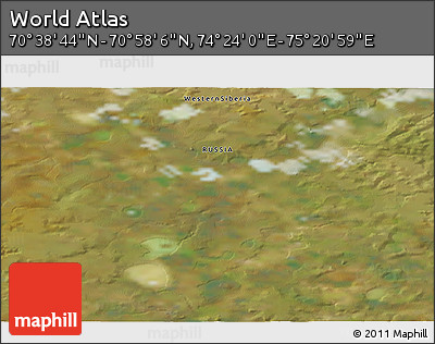 Satellite 3D Map of the Area around 70° 48' 25" N, 74° 52' 30" E