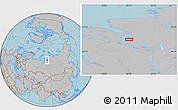 Gray Location Map of the area around 70° 48' 25" N, 83° 22' 30" E, hill shading