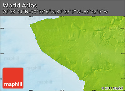 Physical Map of the Area around 70° 48' 25" N, 89° 10' 30" W