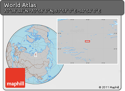 Gray Location Map of the Area around 70° 48' 25" N, 94° 25' 30" E