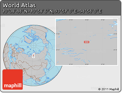 Gray Location Map of the Area around 70° 48' 25" N, 94° 25' 30" E
