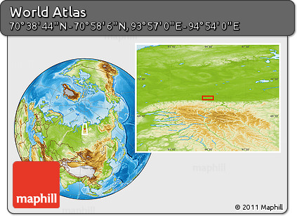 Physical Location Map of the Area around 70° 48' 25" N, 94° 25' 30" E