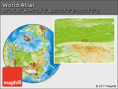 Physical Location Map of the Area around 70° 48' 25" N, 94° 25' 30" E