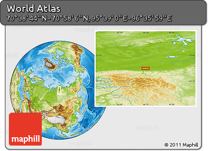 Physical Location Map of the Area around 70° 48' 25" N, 96° 7' 30" E